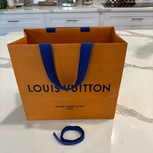 Louis Vuitton Orange Shopping Bag w/ Blue Handles with Louis Vuitton blue ribbon